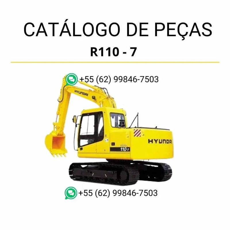 Catálogo de peças da escavadeira Hyundai R110-7 em inglês, PDF completo com diagramas técnicos detalhados e lista de componentes originais para manutenção.