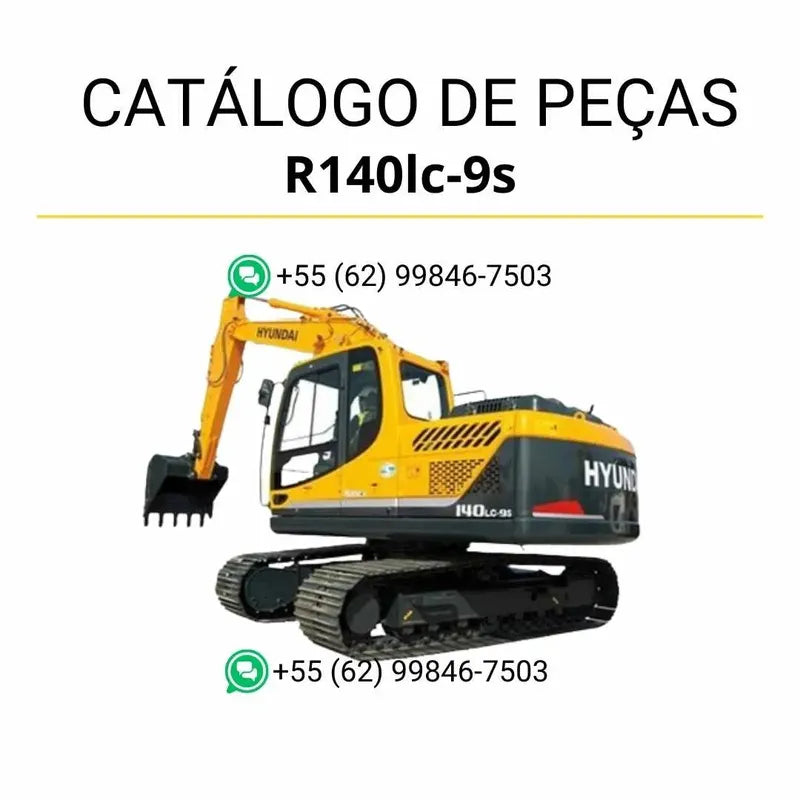 Catálogo de peças Hyundai R140LC-9S em inglês (PDF) com ilustrações técnicas completas e identificação detalhada dos componentes originais.