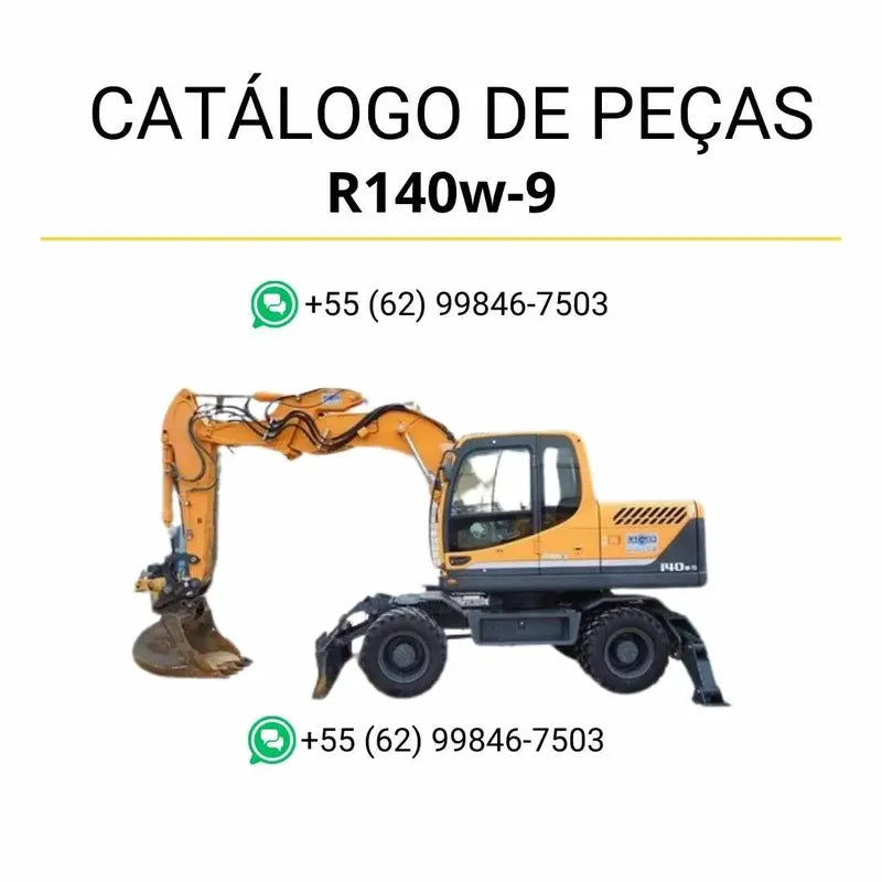 Catálogo de peças Hyundai R140W-9 em inglês, com diagramas técnicos detalhados, ilustrações completas e identificação precisa dos componentes em PDF.