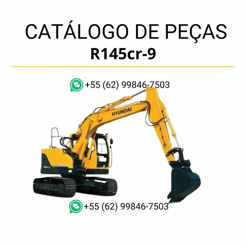 Catálogo de peças Hyundai R145CR-9 em inglês (PDF) com diagramas detalhados e identificação completa de componentes originais.
