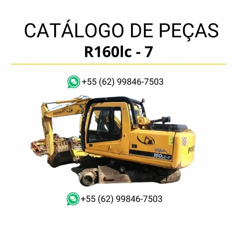 Catálogo de peças Hyundai R160LC-7 em inglês, com diagramas técnicos detalhados, ilustrações completas e lista de componentes originais em PDF.