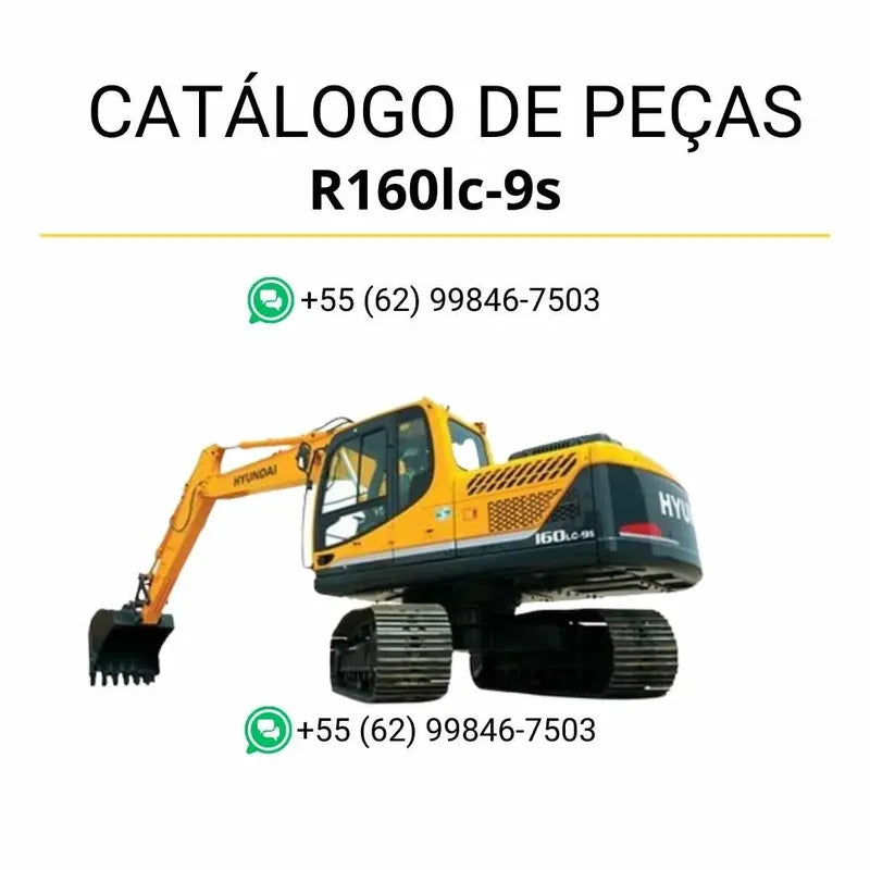 Catálogo de peças Hyundai R160LC-9S em inglês (PDF) com ilustrações técnicas completas e lista detalhada de componentes originais.