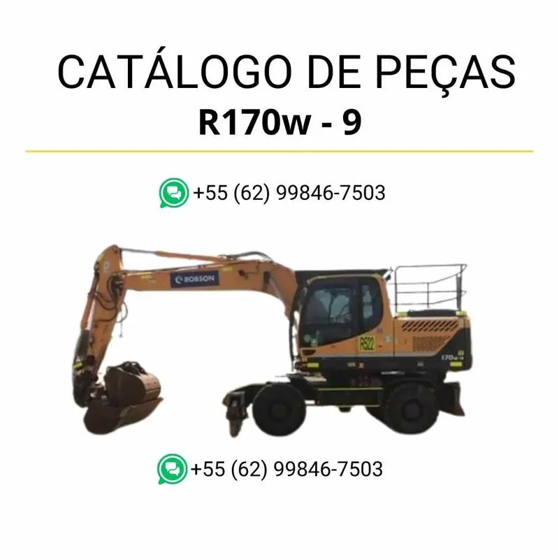 Catálogo de peças Hyundai R170W-9 em inglês, com diagramas técnicos detalhados, ilustrações completas e lista de componentes originais em formato PDF.