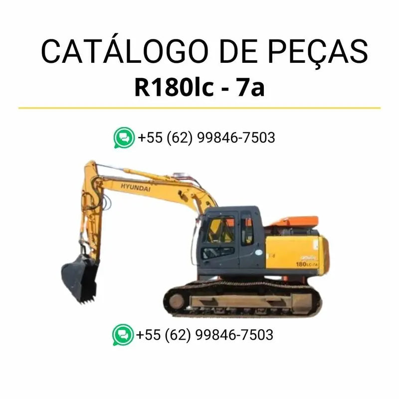 Catálogo de peças Hyundai R180LC-7A em inglês, com ilustrações técnicas completas, diagramas detalhados e lista de componentes originais em PDF.