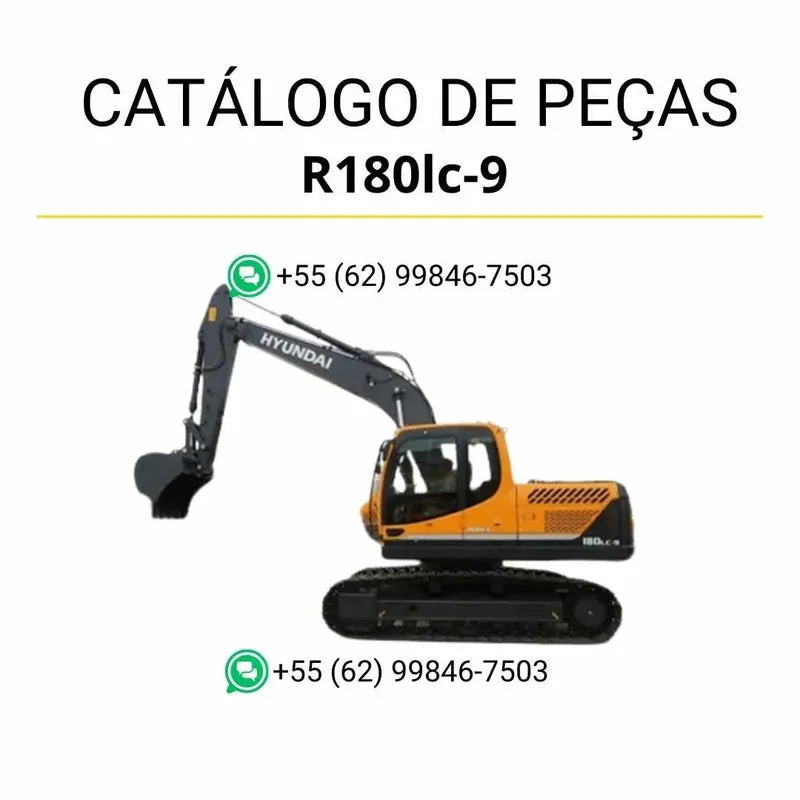 Catálogo de peças Hyundai R180LC-9 em inglês, PDF completo com ilustrações técnicas e lista detalhada de componentes originais da escavadeira.