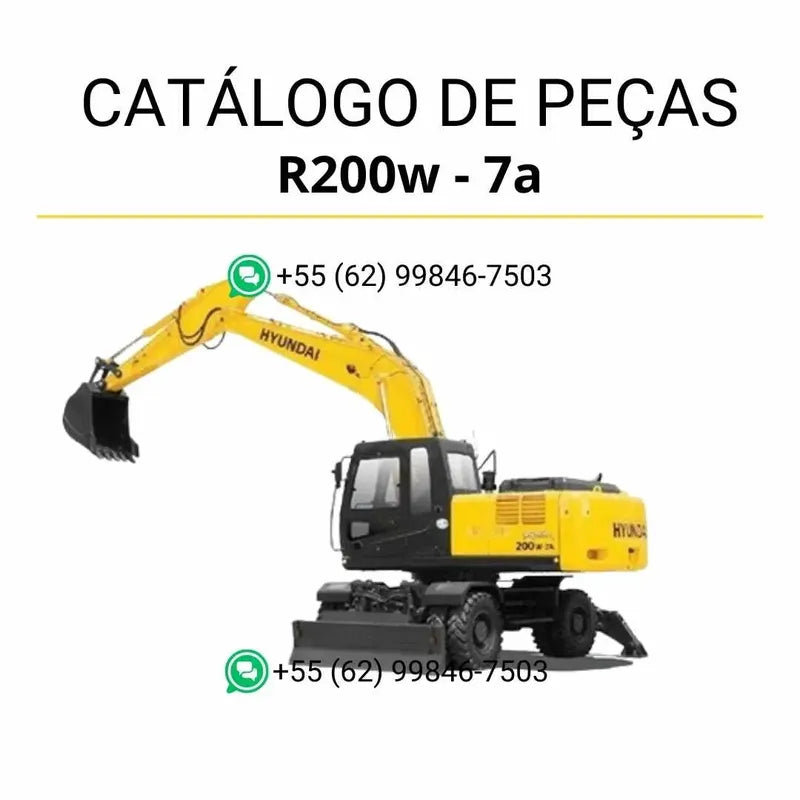 Catálogo de peças da escavadeira Hyundai R200W-7A em inglês, PDF completo com diagramas técnicos e lista detalhada de componentes originais.