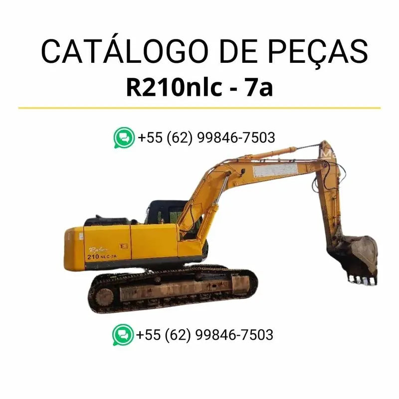 Catálogo de peças Hyundai R210NLC-7A em inglês (PDF) com diagramas técnicos completos, vistas explodidas e identificação detalhada dos componentes originais.