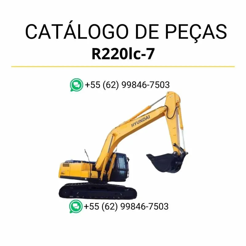 Catálogo de peças Hyundai R220LC-7 em inglês, com vistas explodidas, diagramas técnicos detalhados e identificação completa dos componentes em PDF.