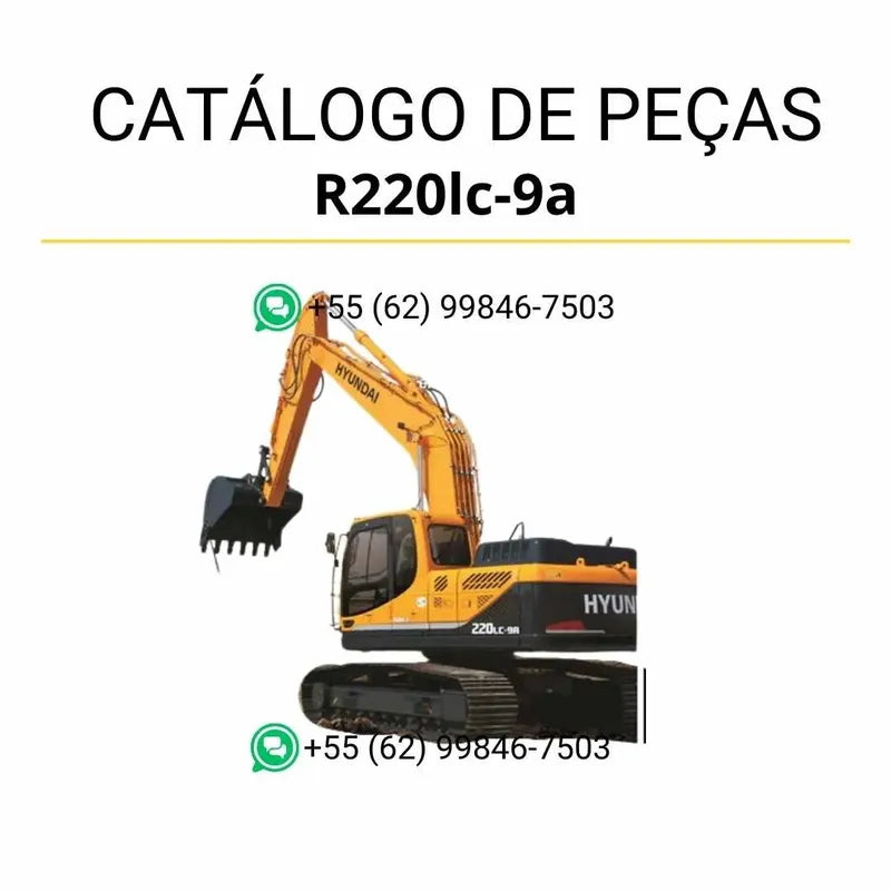 Catálogo de peças Hyundai R220LC-9A em inglês (PDF) com ilustrações técnicas detalhadas e lista completa de componentes originais da escavadeira.