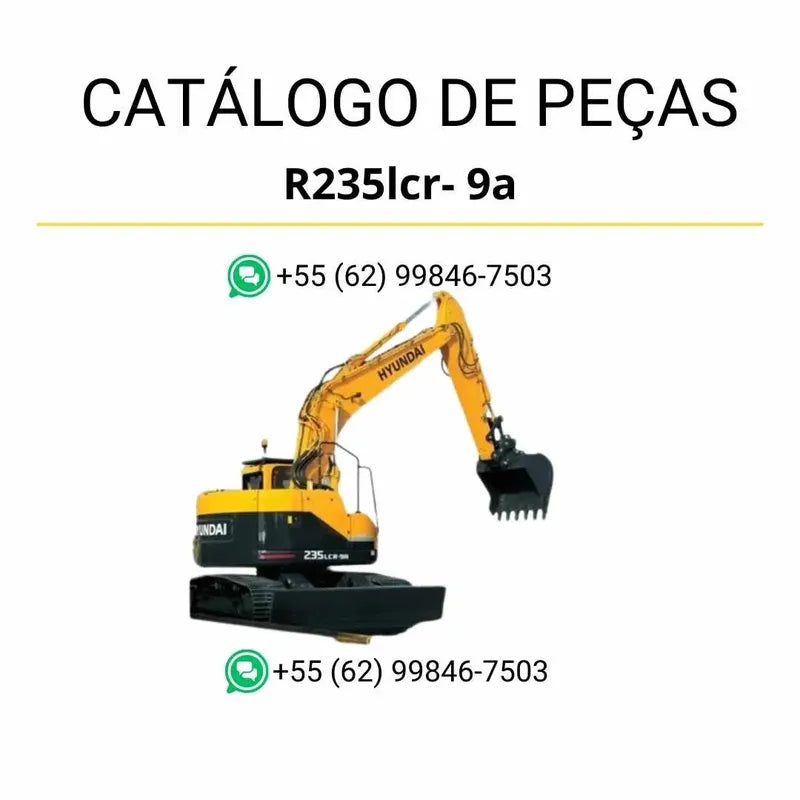 Catálogo de peças Hyundai R235LCR-9A em PDF no idioma inglês, com diagramas técnicos completos e identificação precisa dos componentes da escavadeira.