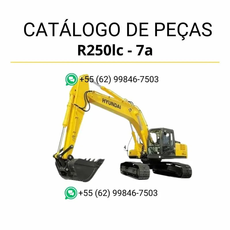 Catálogo de peças Hyundai R250LC-7A em inglês (PDF) com vistas explodidas e identificação completa dos componentes.