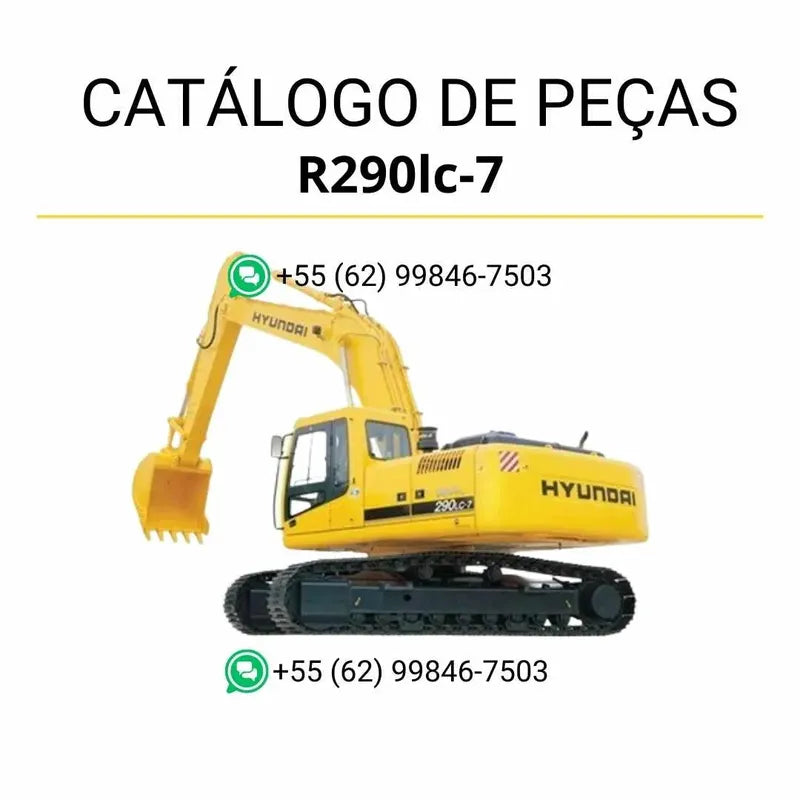 Catálogo de peças Hyundai R290LC-7 em inglês, com diagramas técnicos completos, ilustrações detalhadas e lista de componentes originais em formato PDF.