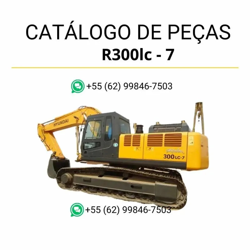 Catálogo de peças da escavadeira Hyundai R300LC-7 em inglês, PDF ilustrado com diagramas técnicos e lista completa de componentes originais.