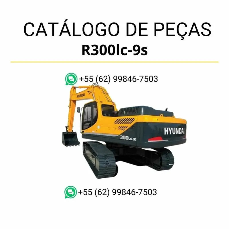 Catálogo de peças Hyundai R300LC-9S em inglês (PDF) com diagramas técnicos completos e identificação detalhada de componentes originais.