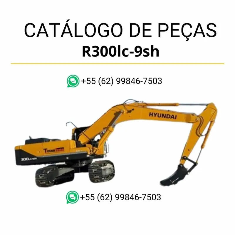 Catálogo de peças Hyundai R300LC-9SH em inglês, PDF técnico completo com diagramas detalhados e lista de componentes originais da escavadeira.