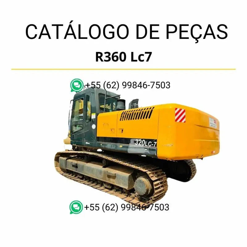 Catálogo de peças da escavadeira Hyundai R360LC7 em PDF, com ilustrações técnicas detalhadas e lista completa de componentes originais.