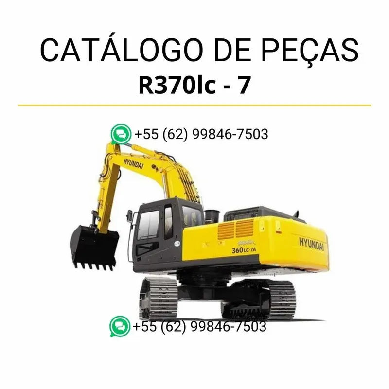 Catálogo de peças Hyundai R370LC-7 em inglês (PDF) com ilustrações técnicas detalhadas e vistas explodidas para identificação precisa dos componentes.