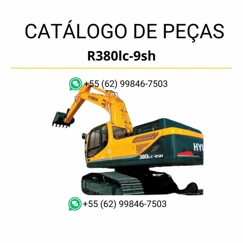 Catálogo de peças Hyundai R380LC-9SH em PDF no idioma inglês, com diagramas técnicos e identificação detalhada dos componentes originais.