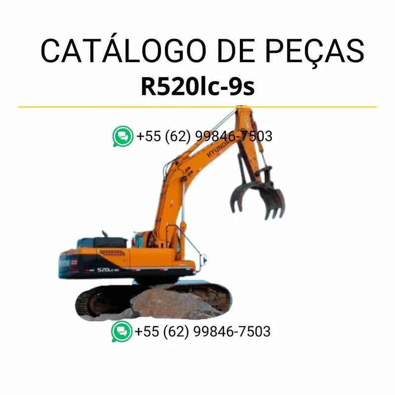 Catálogo de peças Hyundai R520LC-9S em inglês (PDF) com diagramas ilustrados e identificação completa dos componentes originais da escavadeira.