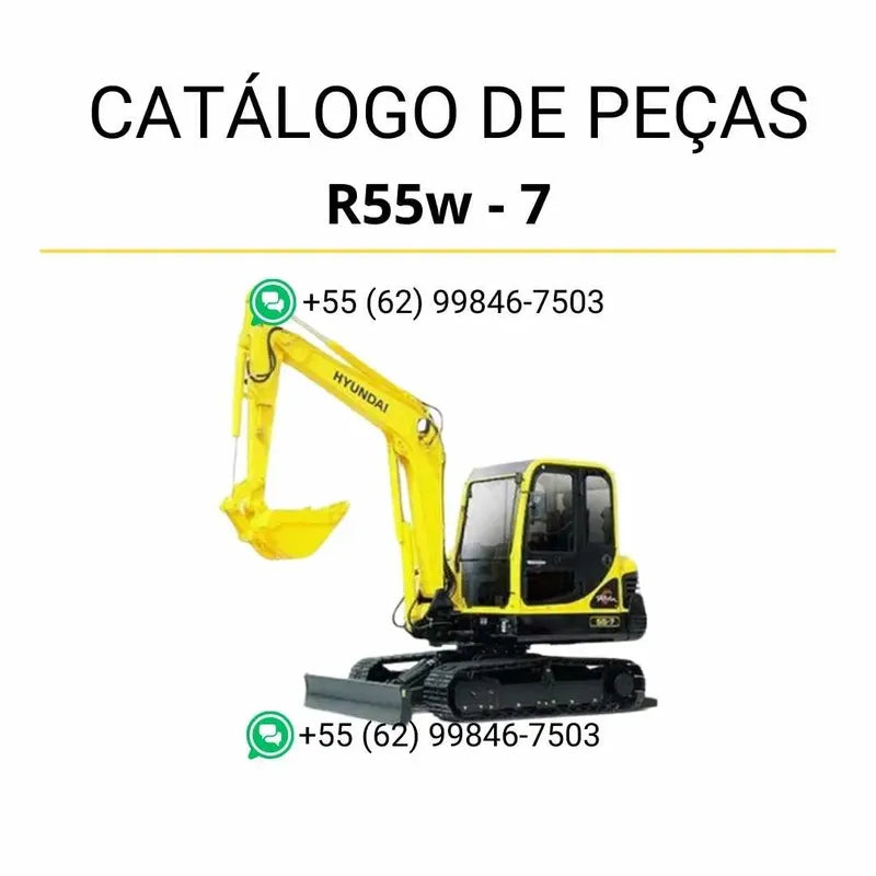 Catálogo de peças da escavadeira Hyundai R55W-7 em PDF, com diagramas detalhados, ilustrações técnicas e lista completa de componentes originais.