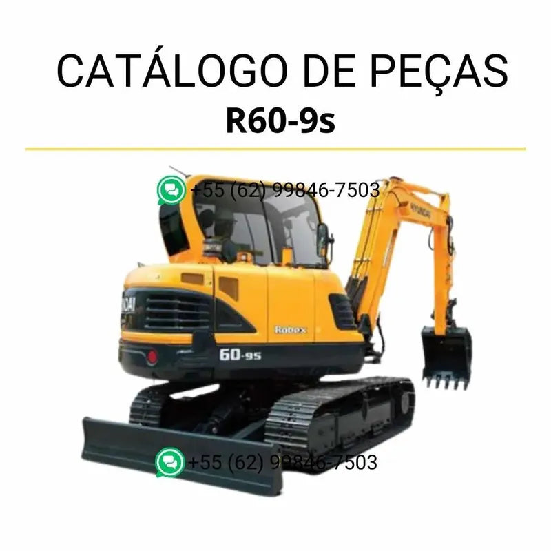 Catálogo de peças Hyundai R60-9S em inglês (PDF) com diagramas técnicos detalhados e lista completa de componentes originais.