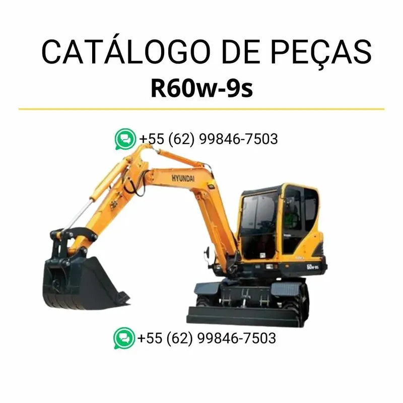Catálogo de peças Hyundai R60W-9S em inglês, com ilustrações técnicas precisas, diagramas detalhados e lista completa de componentes em PDF.