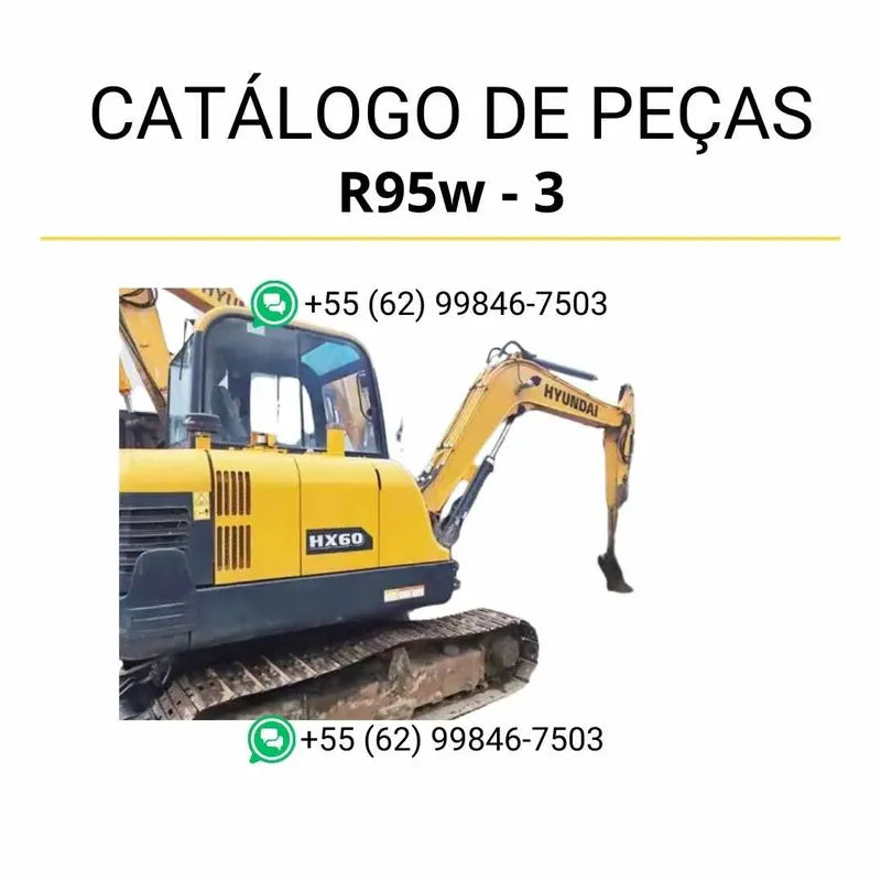 Catálogo de peças da escavadeira Hyundai R95W-3 em inglês, PDF completo com diagramas técnicos e lista detalhada de componentes originais para manutenção.