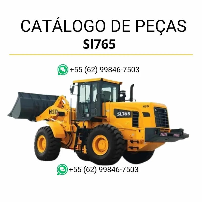 Catálogo de peças Hyundai SL765 em PDF com ilustrações detalhadas e lista completa de componentes originais da pá carregadeira.