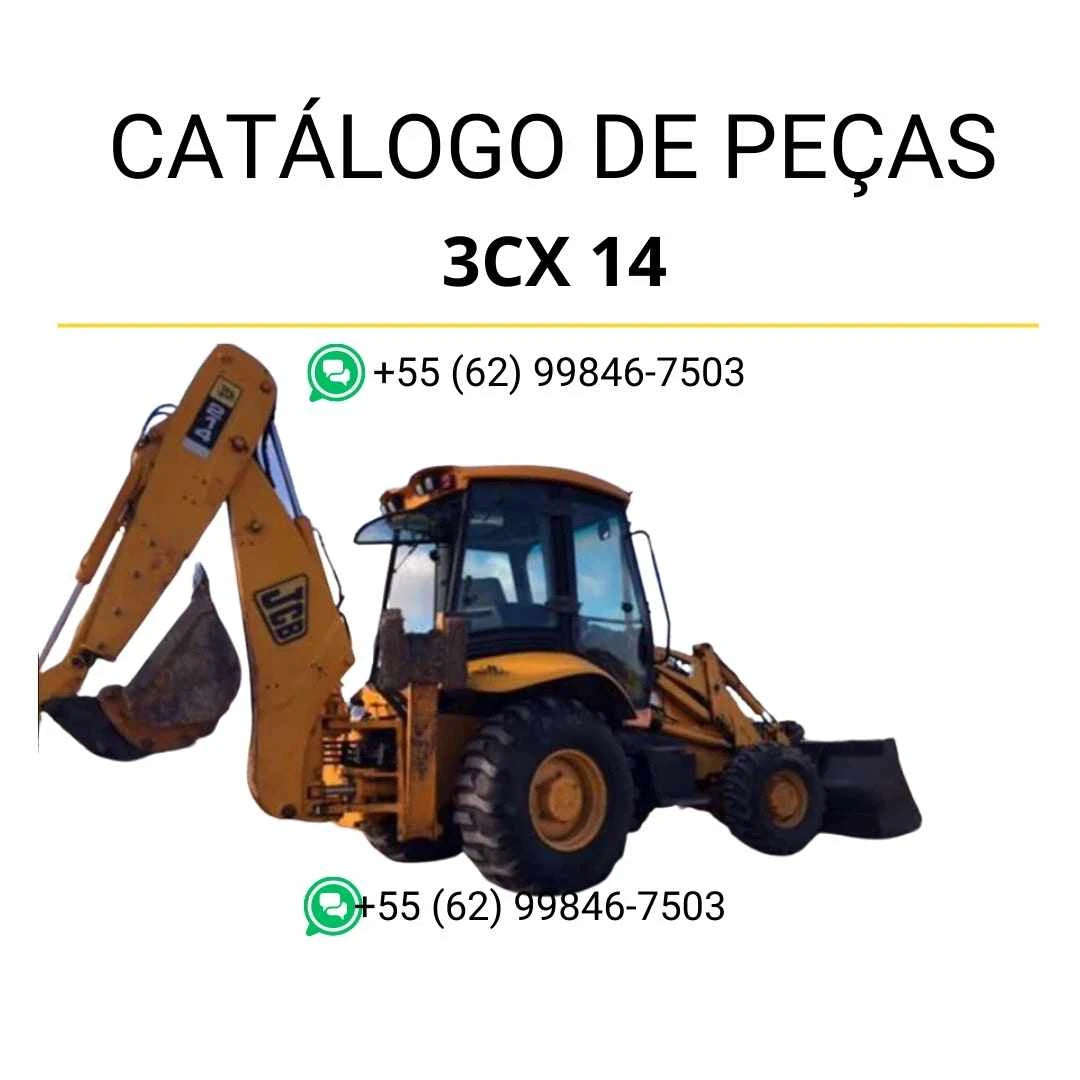 Catálogo de peças JCB 214/3CX 14 em PDF, trazendo ilustrações técnicas e identificação detalhada dos componentes da retroescavadora