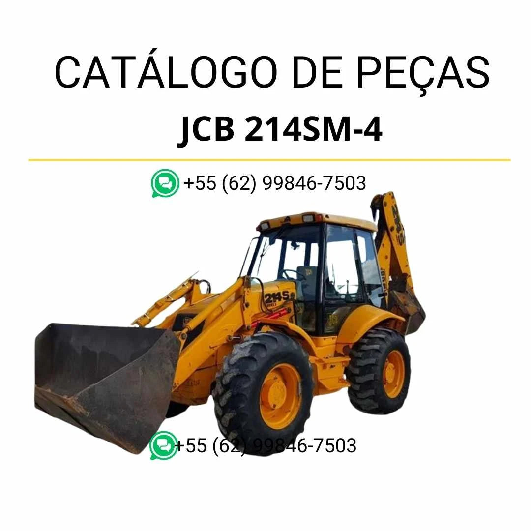 Catálogo de peças JCB 214SM-4 em PDF com vistas explodidas, componentes originais e identificação técnica da retroescavadora