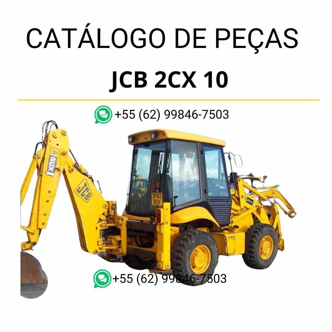 Catálogo de peças JCB 2CX 10 em PDF com vistas técnicas detalhadas, componentes originais e informações completas da retroescavadora