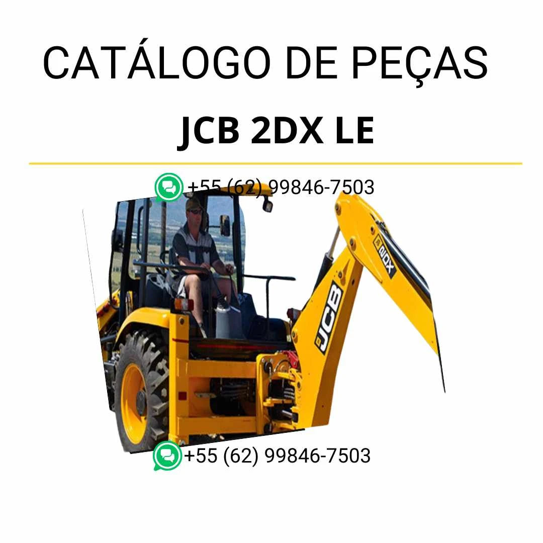 Catálogo de peças JCB 2DX LE em PDF com ilustrações técnicas detalhadas, componentes originais e vistas completas da retroescavadora