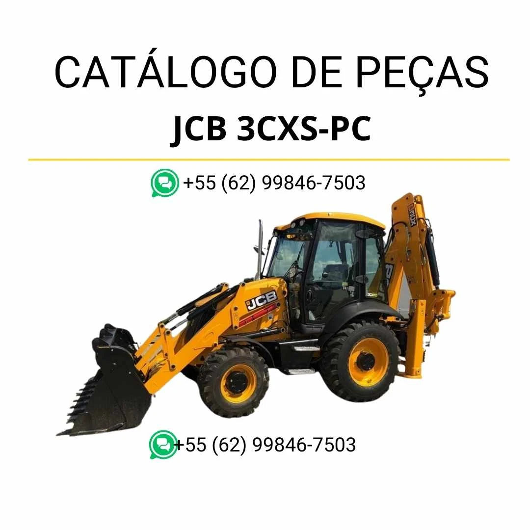 Catálogo de peças JCB 3CXS em PDF, apresentando ilustrações técnicas e identificação completa dos componentes da retroescavadora