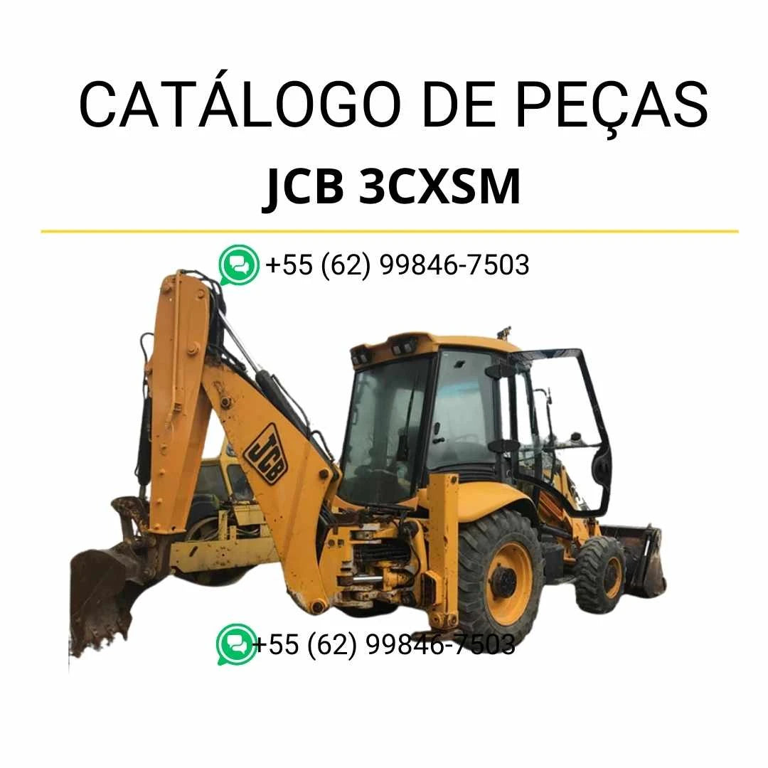 Catálogo de peças JCB 3CXSM em PDF, com ilustrações detalhadas e identificação completa de componentes da retroescavadora