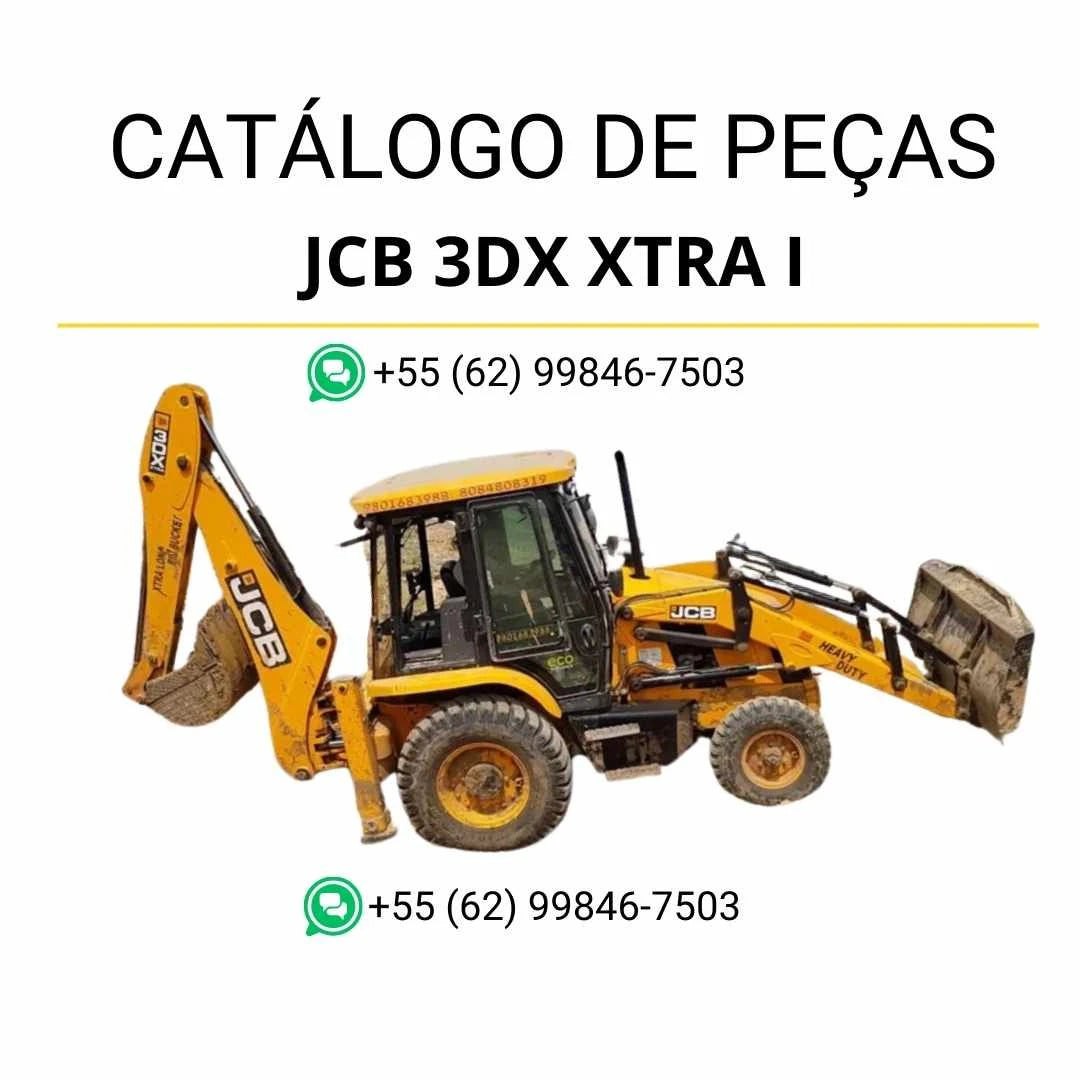 Catálogo de peças JCB 3DX XTRA I em PDF, com ilustrações técnicas e identificação detalhada dos componentes da retroescavadeira