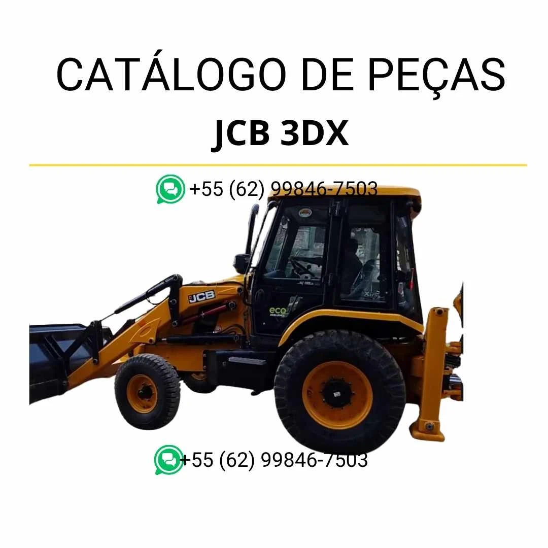 Catálogo de peças JCB 3DX em PDF com lista de componentes originais e diagramas técnicos da retroescavadora