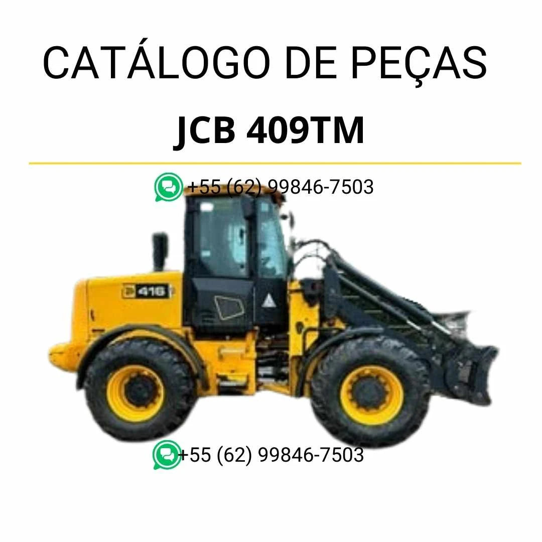 Catálogo de peças JCB 409TM em PDF com ilustrações técnicas e identificação detalhada dos componentes do carregador de rodas