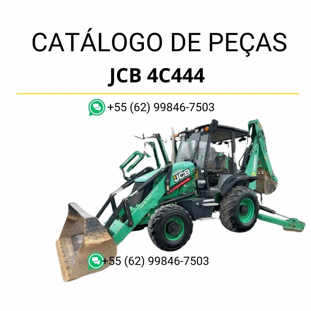 Catálogo de peças JCB 4C444 em PDF, com ilustrações técnicas e identificação detalhada dos componentes da retroescavadora