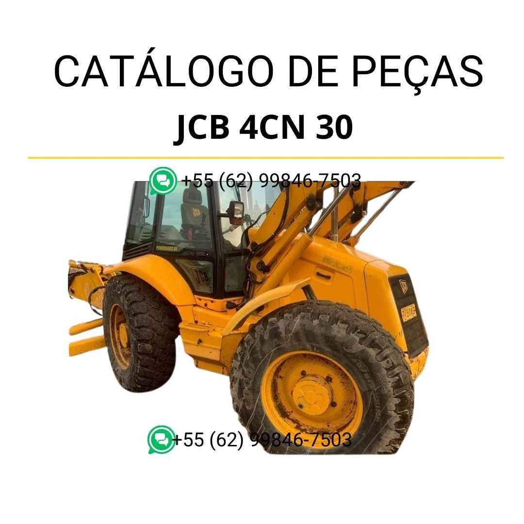 Catálogo de peças JCB 4CN 30 em PDF, com ilustrações técnicas detalhadas e identificação completa dos componentes da retroescavadora