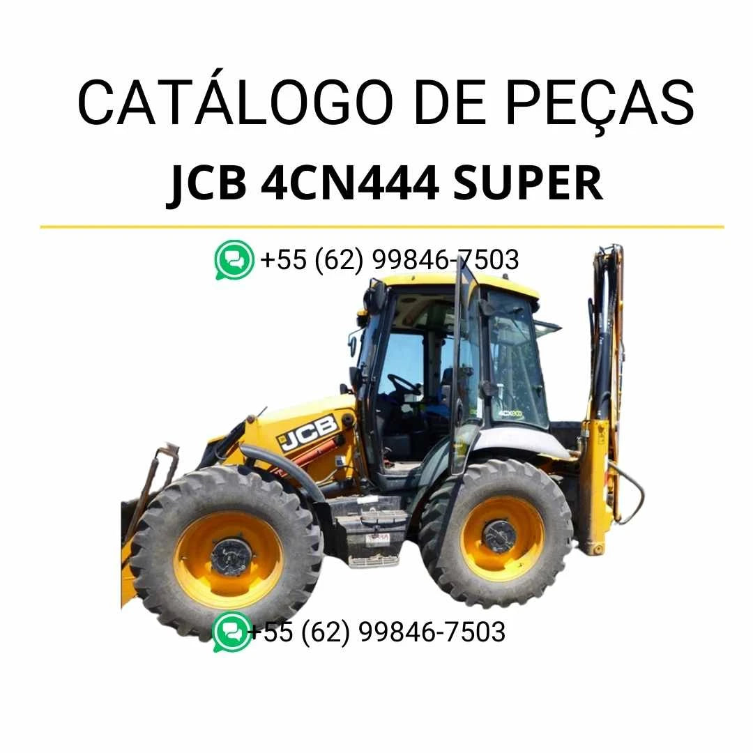 Catálogo de peças JCB 4CN444 SUPER em PDF, com lista de componentes originais e ilustrações técnicas da retroescavadora