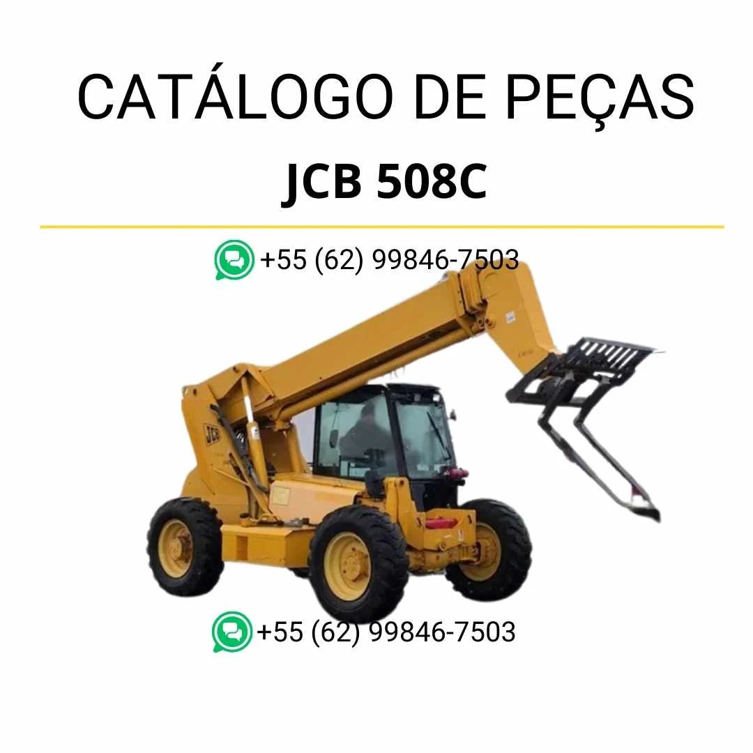 Catálogo de peças JCB 508C para manipuladores telescópicos em PDF, com ilustrações técnicas detalhadas e identificação completa dos componentes