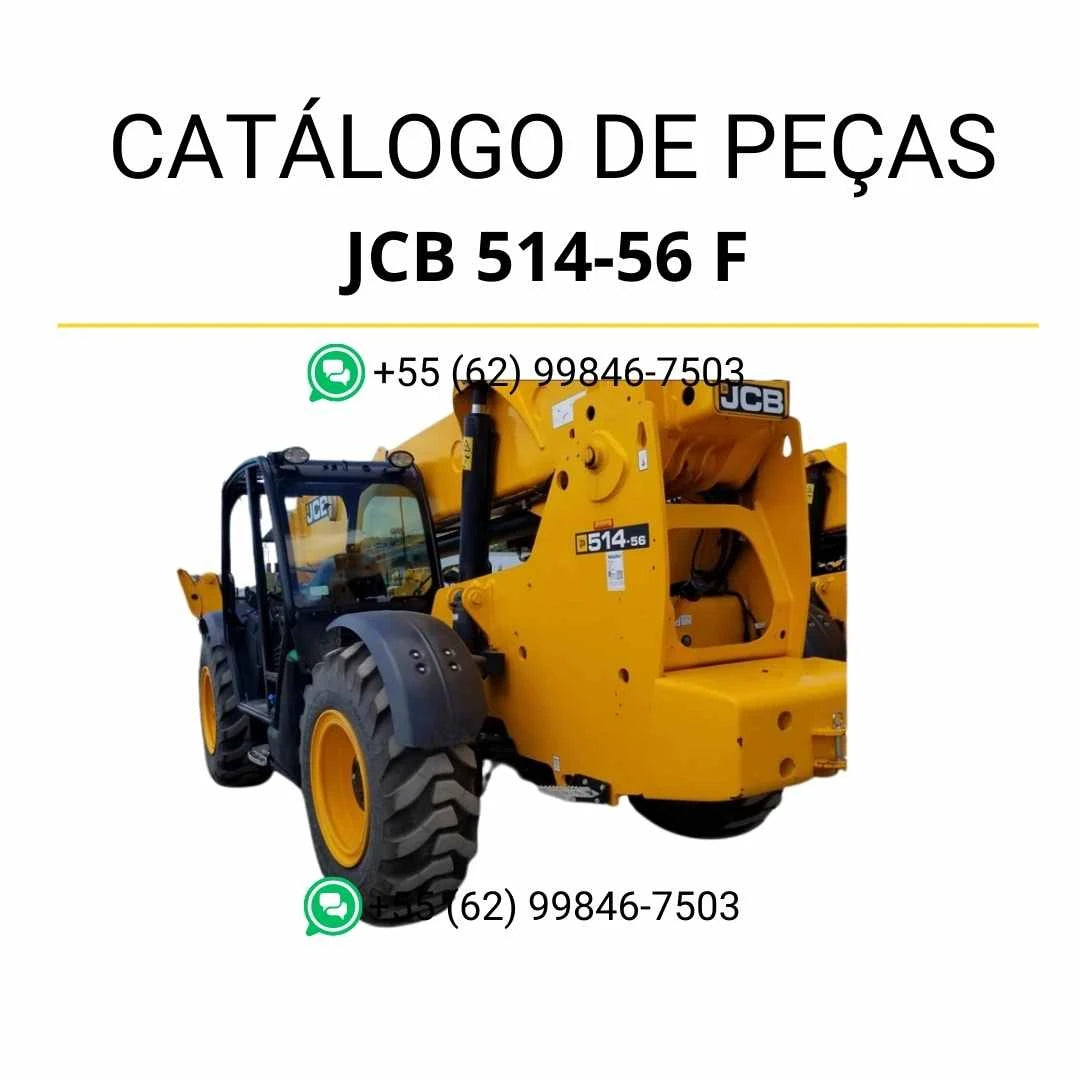 Catálogo de peças JCB 514-56 F em PDF para manipuladores telescópicos, com listas de componentes e ilustrações técnicas de montagem