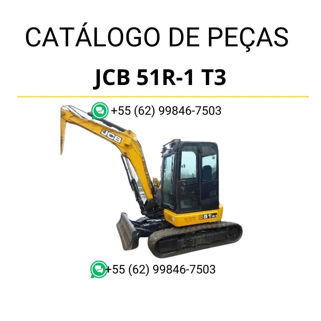 Catálogo de peças JCB 51R-1 T3 para mini escavadora em PDF, com diagramas técnicos e identificação completa dos componentes originais