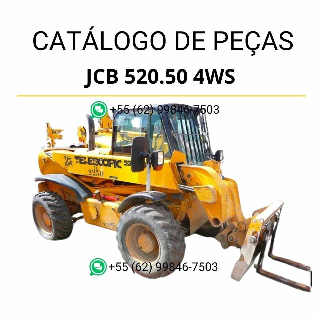 Catálogo de peças JCB 520-50 4WS para manipuladores telescópicos em PDF, com ilustrações técnicas e identificação completa dos componentes
