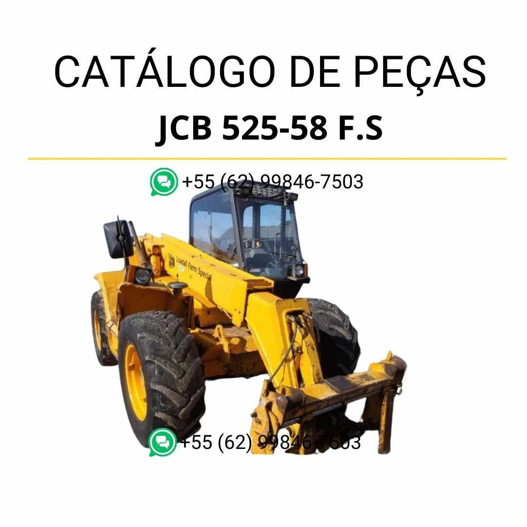 Catálogo de peças JCB 525-58 F.S em PDF para manipuladores telescópicos, com ilustrações técnicas e lista detalhada de componentes originais