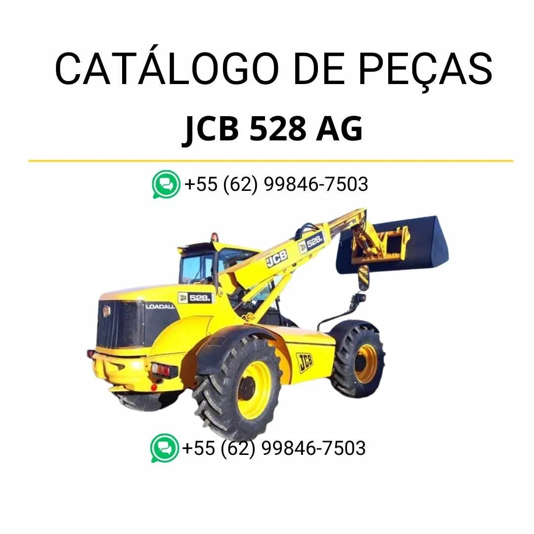Catálogo de peças em PDF do manipulador telescópico JCB 528 AG, com vistas explodidas e identificação detalhada dos componentes originais.