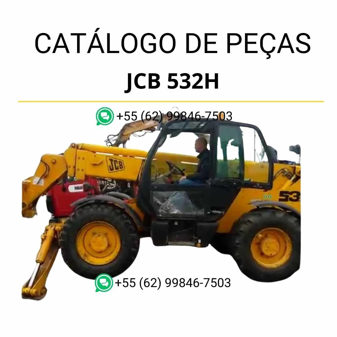 Catálogo de peças JCB 532H para manipuladores telescópicos em PDF, com ilustrações técnicas detalhadas e identificação completa dos conjuntos e componentes