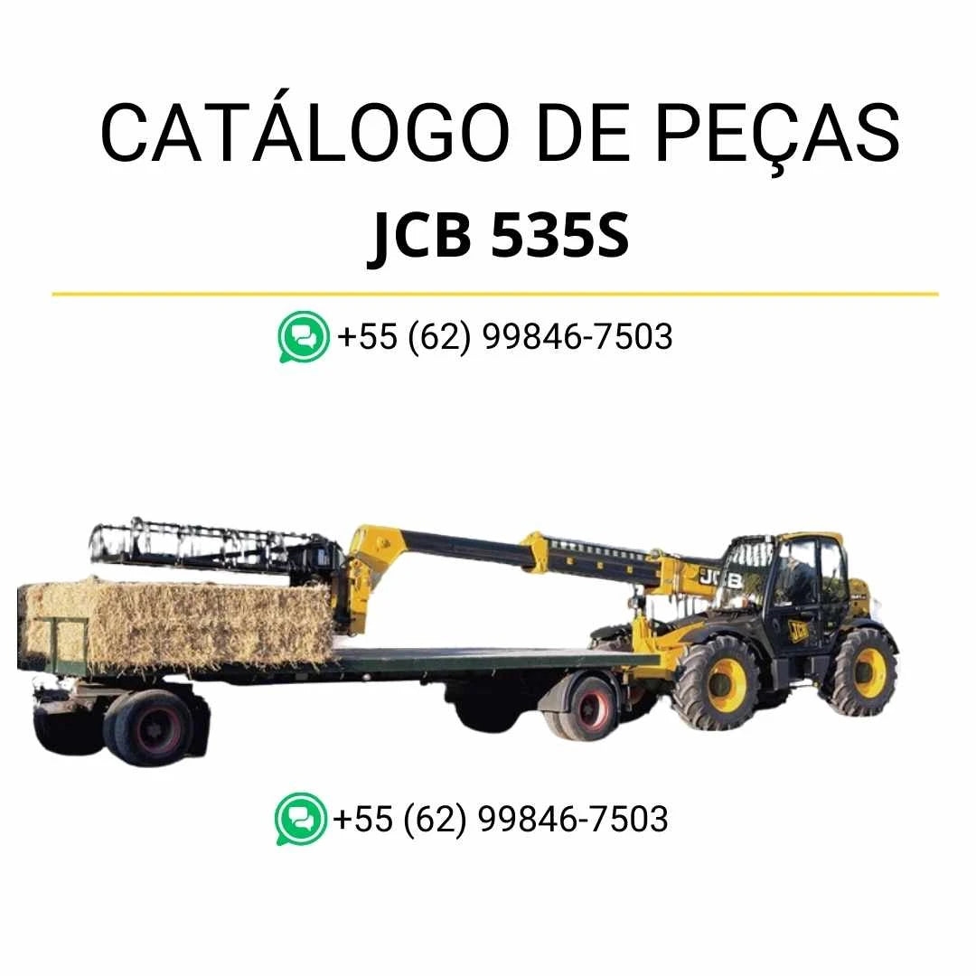 Catálogo de peças JCB 535S Teleagri em PDF para manipuladores telescópicos, com ilustrações técnicas e identificação detalhada dos componentes originais