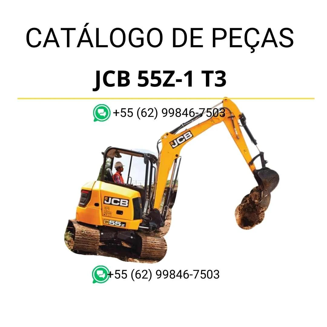 Catálogo de peças JCB 55Z-1 T4 para mini escavadora em PDF, com ilustrações técnicas e identificação completa dos componentes originais