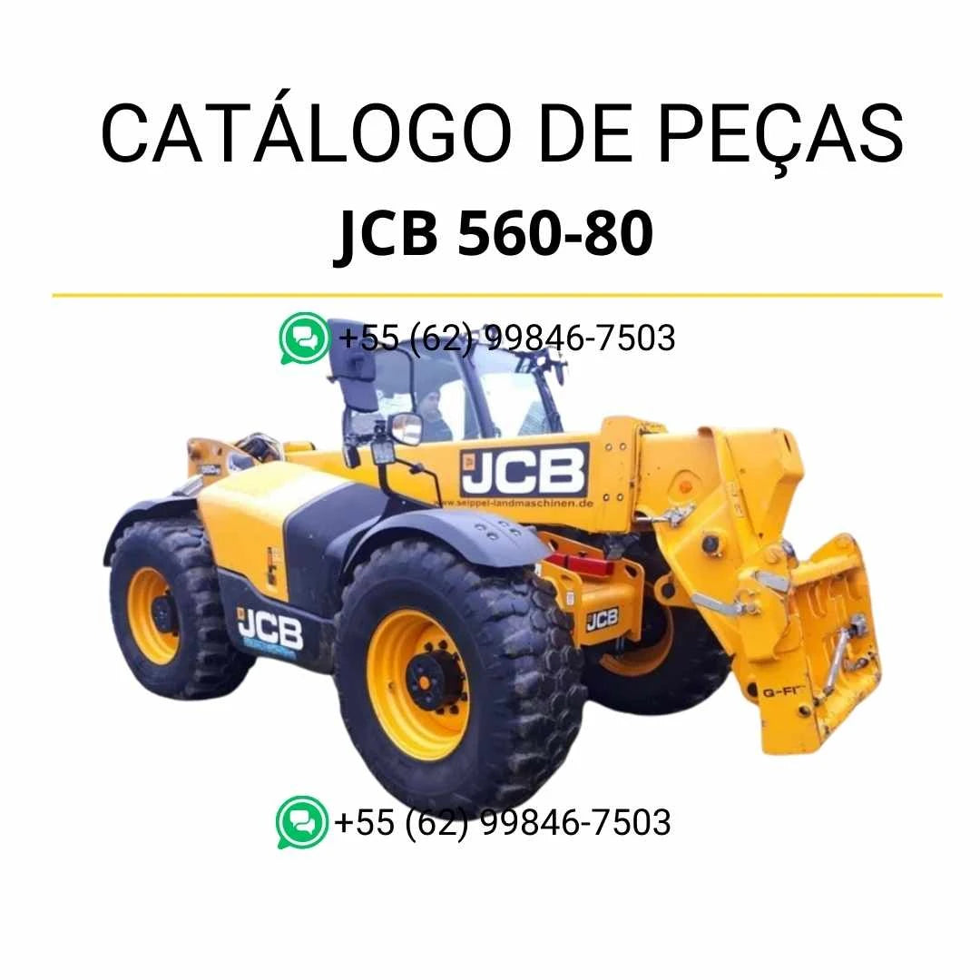 Catálogo de peças JCB 560-80 em PDF para manipuladores telescópicos, com ilustrações técnicas e identificação completa dos componentes originais